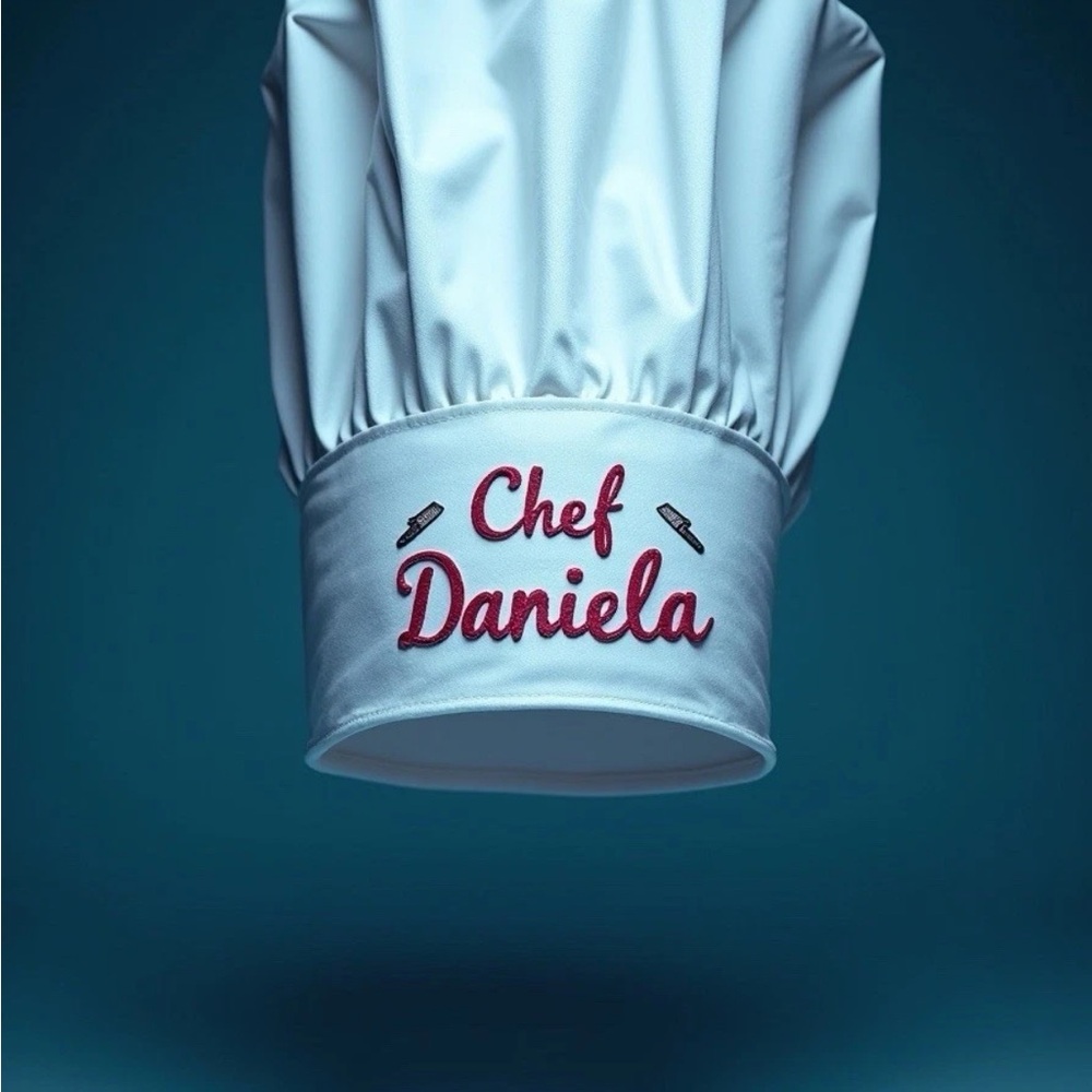 White Chef Hat with Embroidered Text